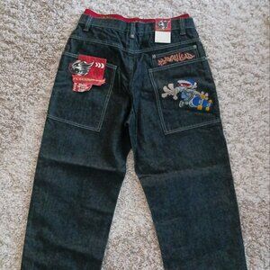 NWT Flamehead Jeans Boys Size 18 6 Pockets Y2K Skateboard Embroidery Graphics